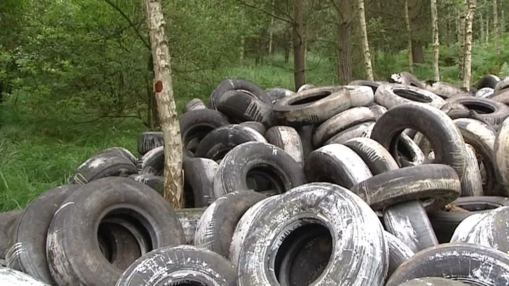 Skládka pneumatik z hradeckého lesa