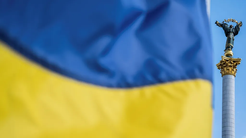 Ukrajinská vlajka v Kyjevě