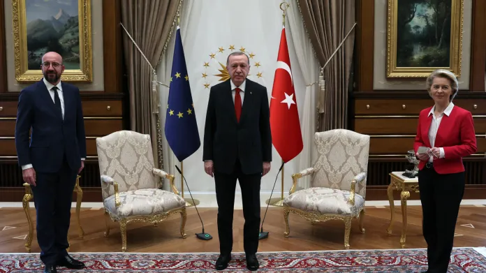 Lídři EU při setkání s tureckým prezidentem Recepem Tayyipem Erdoganem