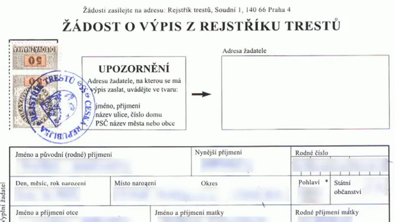 Žádost o výpis z rejstříku trestů
