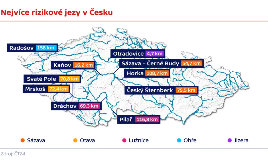 Nejvíce rizikové jezy v Česku