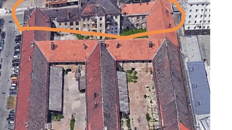 Vyznačená část věznice určená k demolici