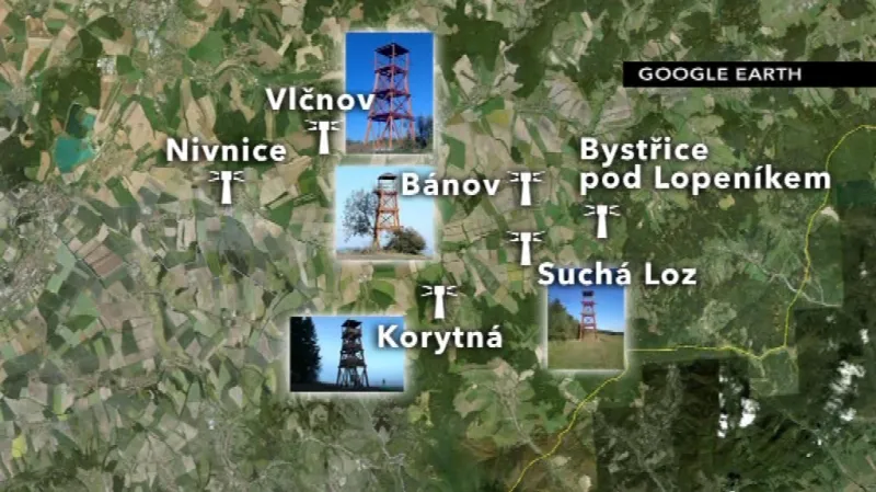 Mapa šestice nových rozhleden