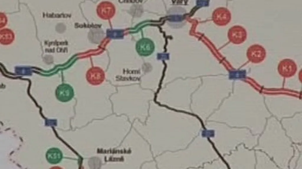 Mapa plánované silnice R6