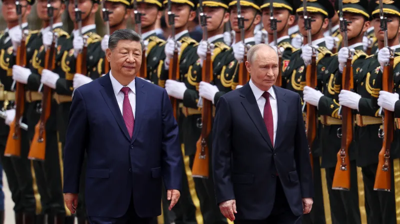 Si Ťin-pching a Vladimir Putin v Pekingu, snímek z 20. května 2026