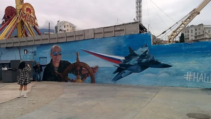Obraz Vladimira Putina vezoucího Krym do „rodného přístavu“, Jalta 2014