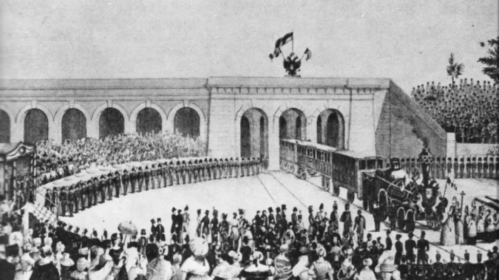 Příjezd prvního vlaku z Vídně do Prahy v roce 1845