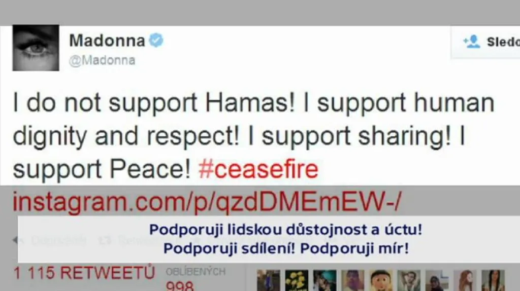 Madonnin příspěvek na Twitteru