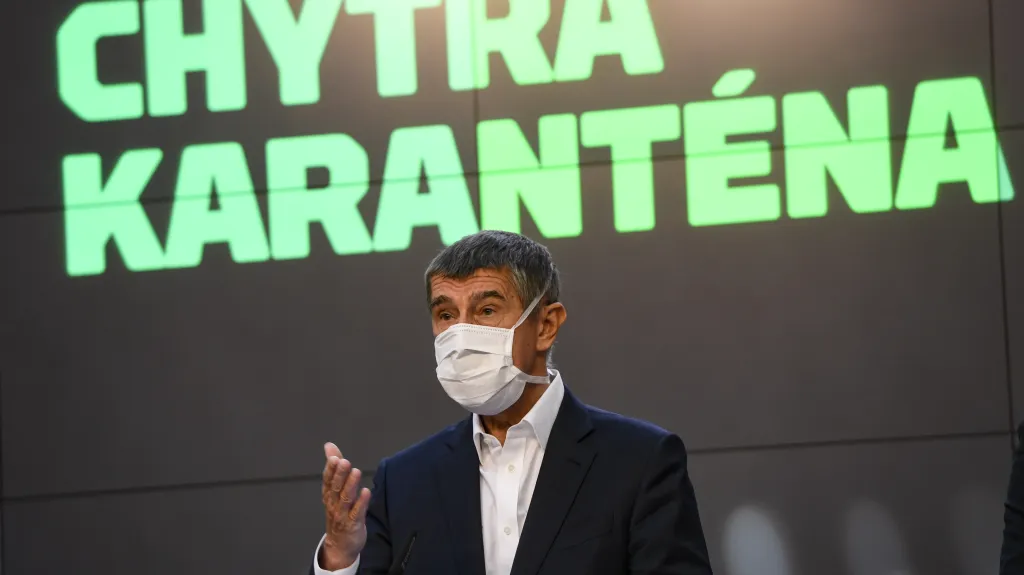 Andrej Babiš na tiskové konferenci k projektu chytré karantény