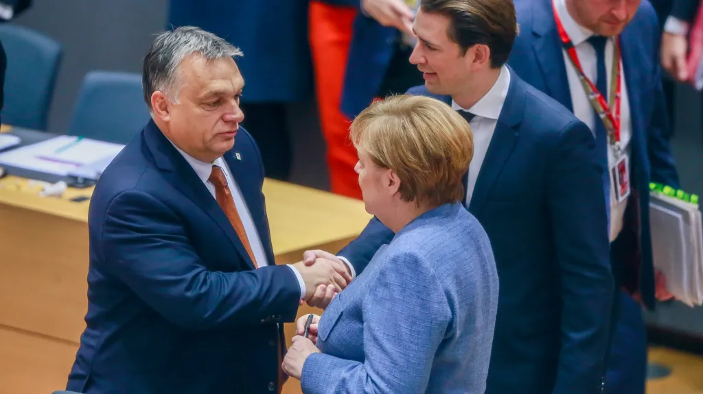 Německá kancléřka Angela Merkelová, rakouský kancléř Sebastian Kurz a maďarský předseda vlády Viktor Orbán