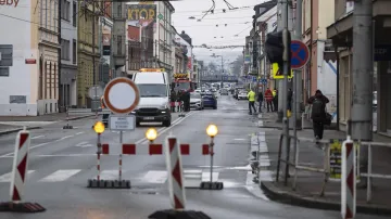 Uzavírka části Rudolfovské třídy v Českých Budějovicích