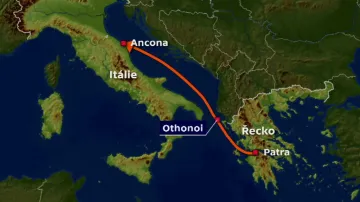 Trasa italského trajektu Norman Atlantic, který zachvátil požár