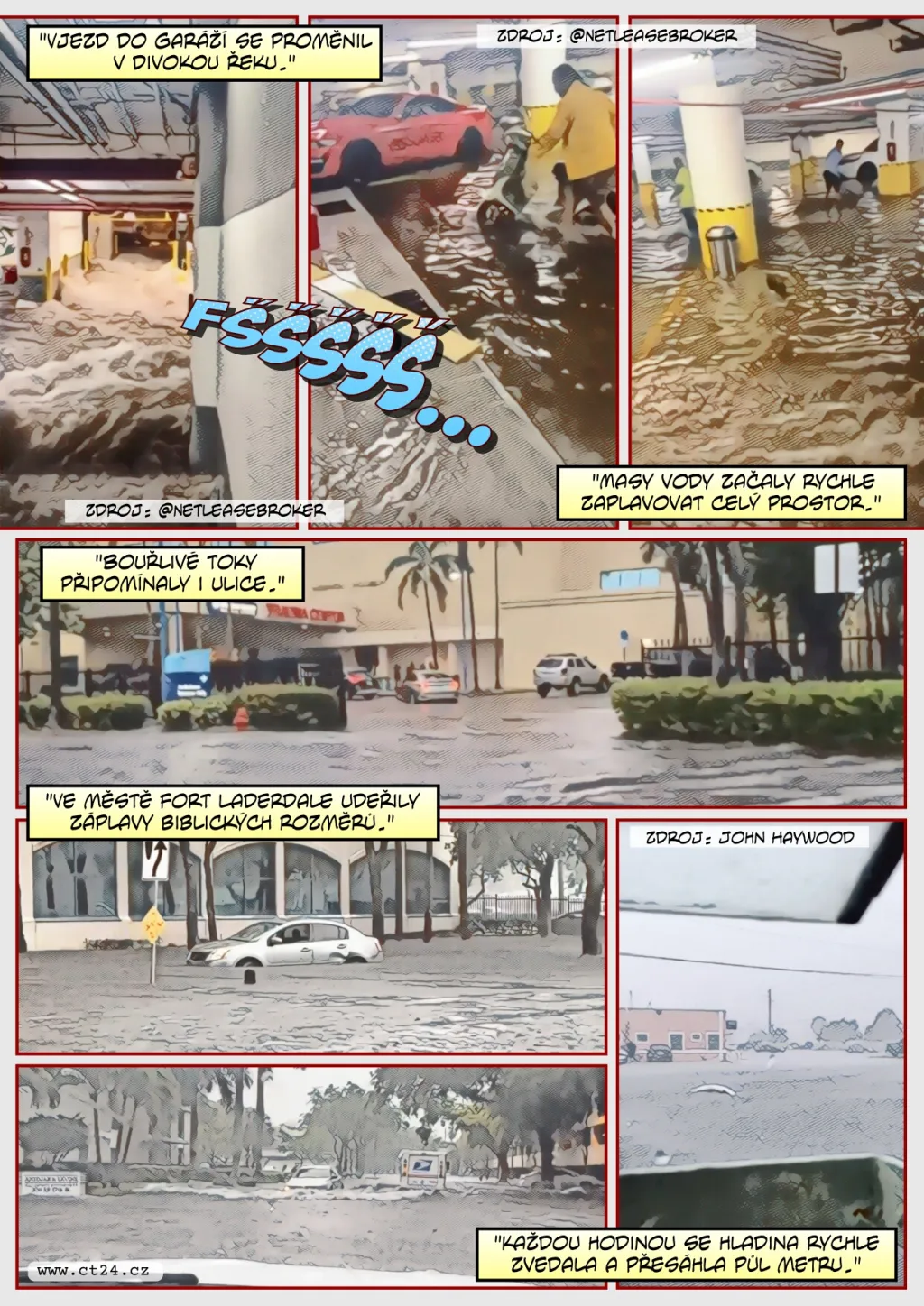 Masivní přívaly vody proměnily floridské ulice v divokou řeku
