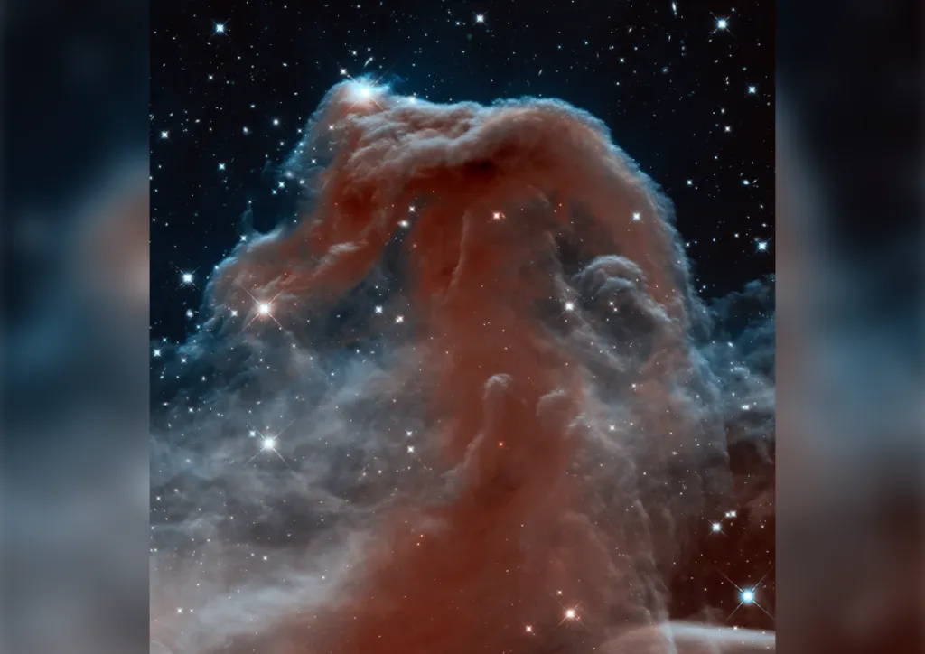 Snímek mlhoviny Koňské hlavy pořídil Hubble ke svému 23. výročí. Jde o temnou mlhovinu v souhvězdí Orionu vzdálenou od Země 1500 světelných let. Snímek není ve viditelném spektru, ale v infračerveném – díky tomu jsou prachoplynová mračna průhlednější a astronomové tak mohou pozorovat i vnitřní struktury této mlhoviny