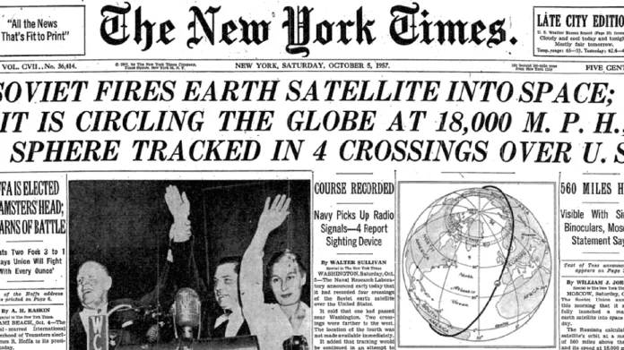 Let Sputniku do vesmíru a jeho oběh planety se dostaly na titulní stranu New York Times