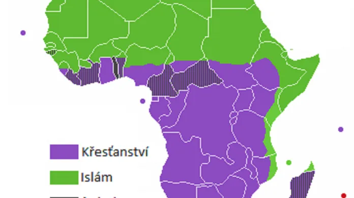 Zjednodušená mapa náboženství v Africe