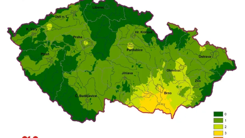 Míra ohrožení půdním suchem ve vrstvě 0 až 100 cm