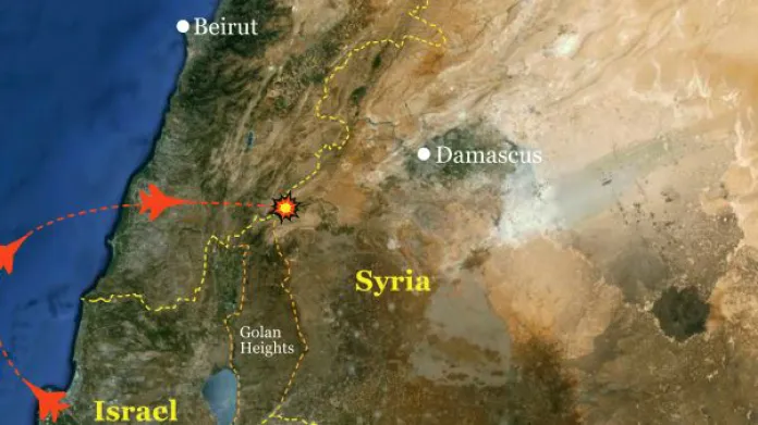 Směr útoku izraelských letounů