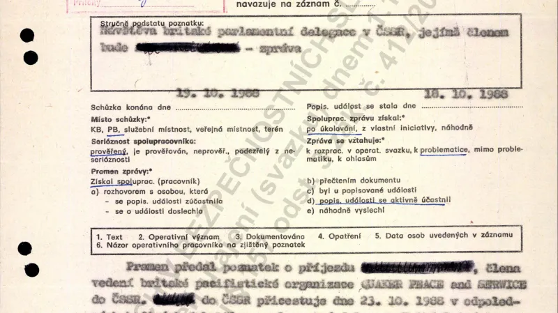 Státní bezpečnost sleduje i britskou parlamentní delegaci, která přijíždí do Prahy. S delegací přijíždí i A. Pravda