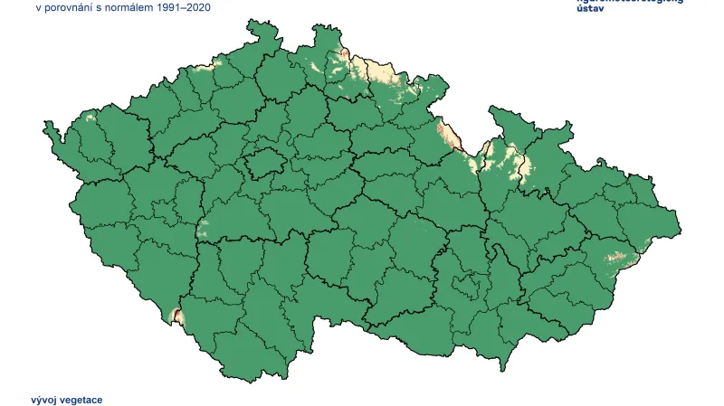 Kromě hor je prakticky na celém území výrazně urychlen vývoj vegetace