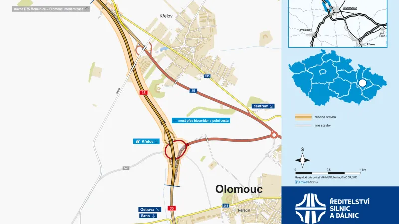 Úsek dálnice D35 mezi Křelovem a Slavonínem