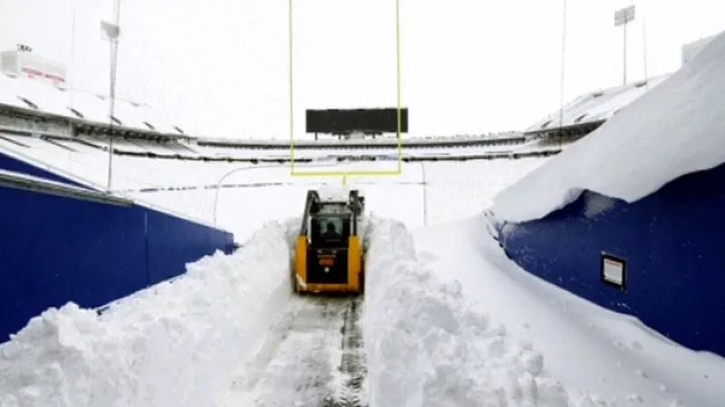 Zasněžený stadion Buffalo Bills