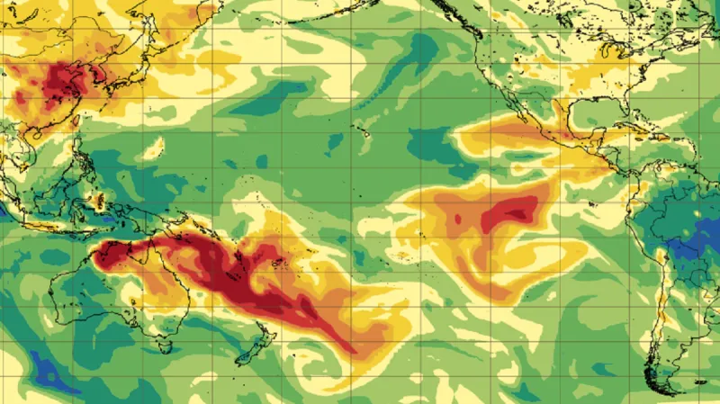 Předpověď celkového množství oxidu siřičitého (1015 molekul na cm2) pro středeční půlnoc
