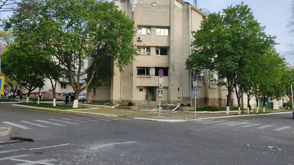 Budova ministerstva státní bezpečnosti v Podněstří po útoku