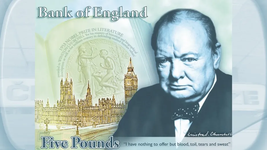 Pětilibrová bankovka s Churchillem