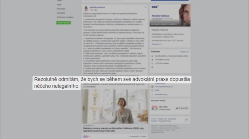 Vyjádření Markéty Vaňkové na Facebooku