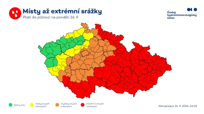 Výstraha na srážky ze soboty v 16.03