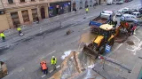 Prasklé potrubí v Sokolské ulici