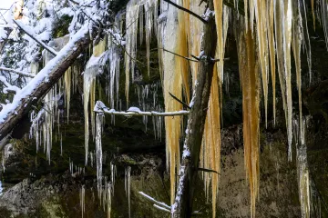 Ledopády po letech zdobí České Švýcarsko