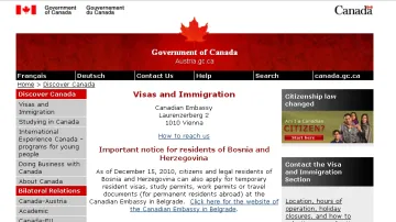 Webové stránky kanadského velvyslanectví ve Vídni