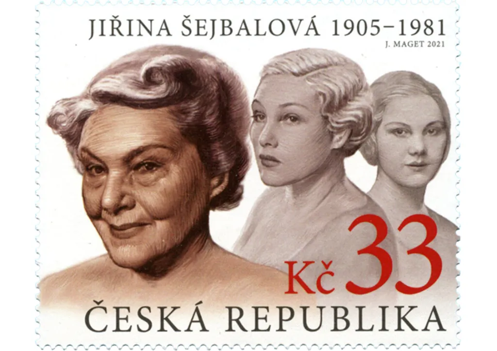 Známka s herečkou Jiřinou Šejbalovou vyšla v roce 2021, autorem emise je Jan Maget. Z filmových postav této herečky bývá vyzdvihována maloměšťačka Klára z dramatu Vlčí jáma, za níž si z festivalu v italských Benátkách přivezla zvláštní zlatou medaili. Bavila ale i jako tetička v komediálním seriálu Taková normální rodinka