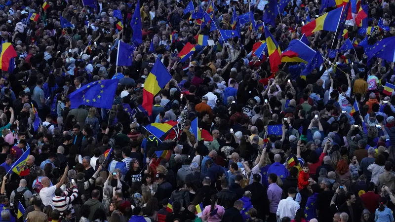 Shromáždění v Bukurešti na podporu členství v Evropské unii, snímek z 15. března