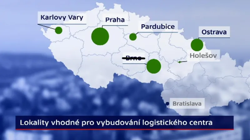 Možné lokality pro distribuční centrum Amazonu