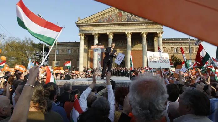 Viktor Orbán na předvolebním mítinku Fideszu
