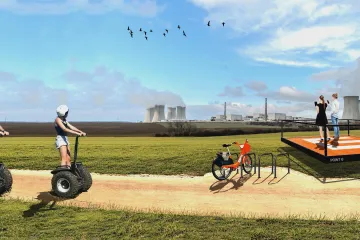 Chladicí věže Dukovan s obrazy sopek nebo stezkou v páře. Studenti navrhli, jak zkrášlit elektrárnu 