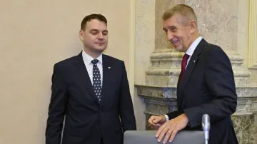 Andrej Babiš a Petr Macinka ve Strakově akademii