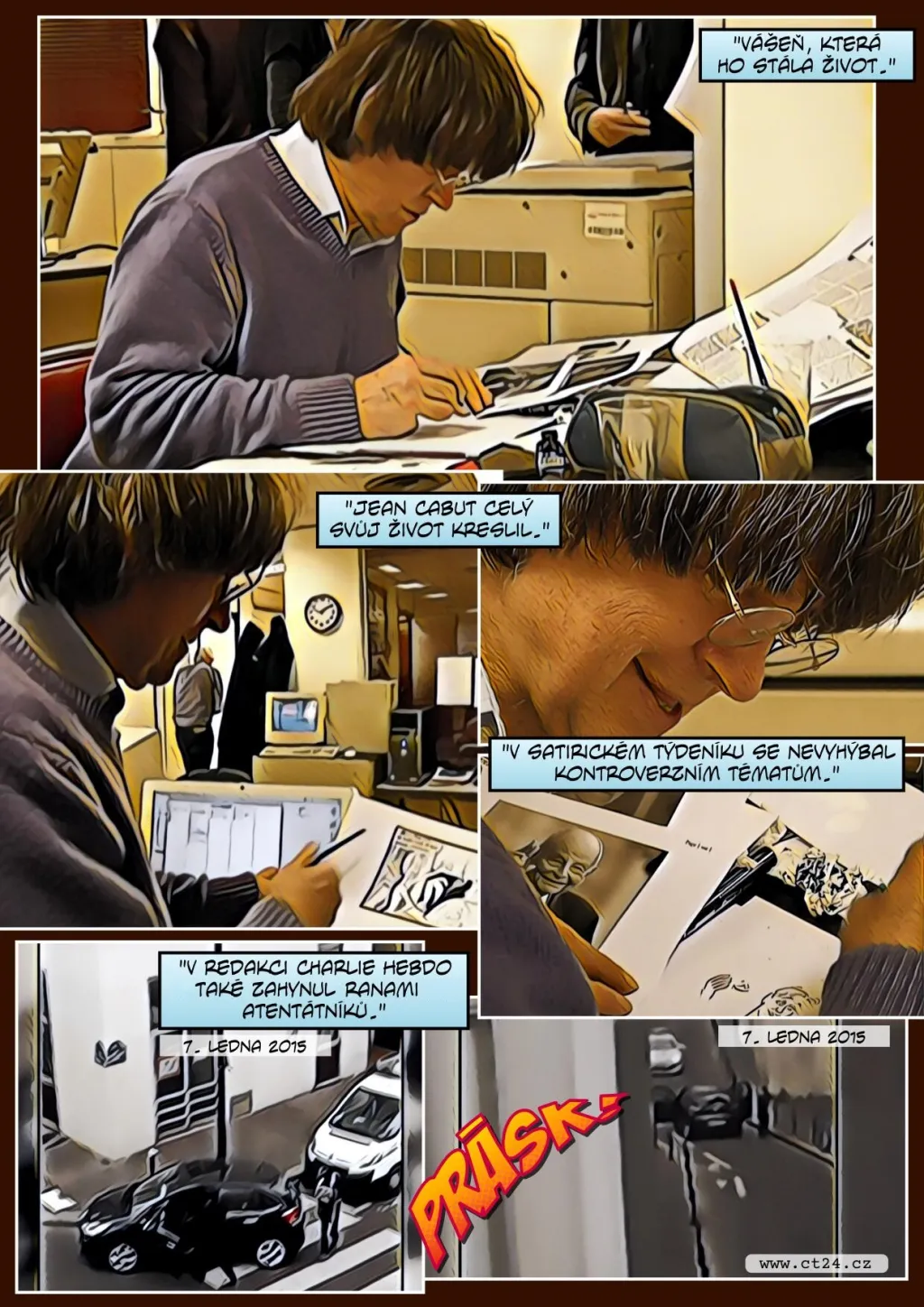 Začala výstava kontroverzního kreslíře Cabuta. Ten nepřežil atentát na redakci Charlie Hebdo