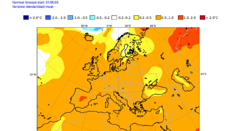 Očekávaná odchylka teploty vzduchu pro celé léto