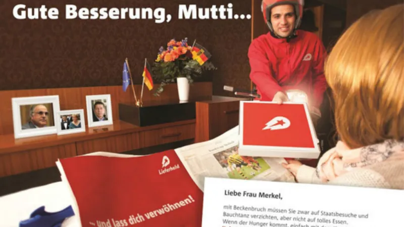 Kancléřka v reklamě firmy Lieferheld