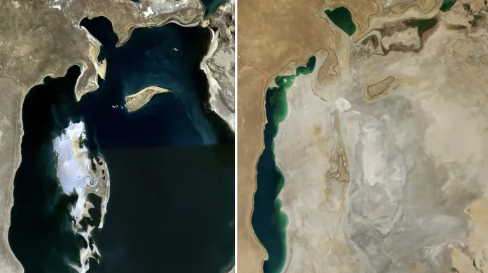 Aralské jezero roku 1989 a 2014