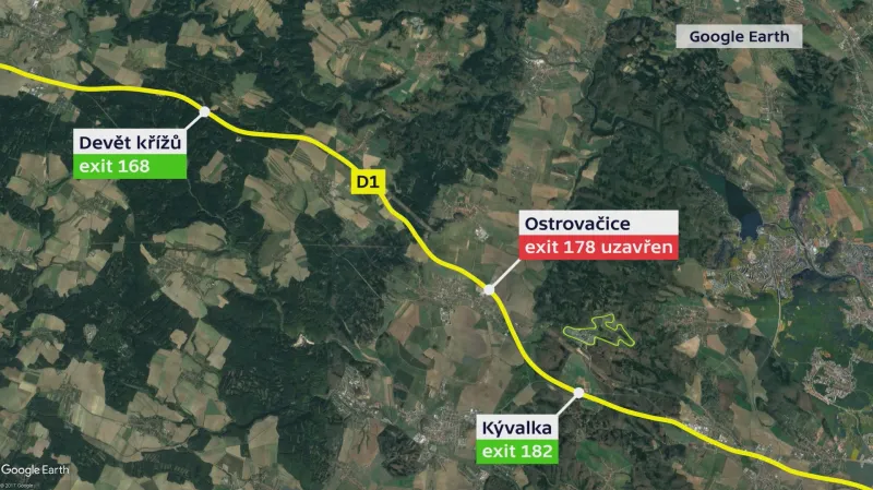 Uzavřený exit u Ostrovačic