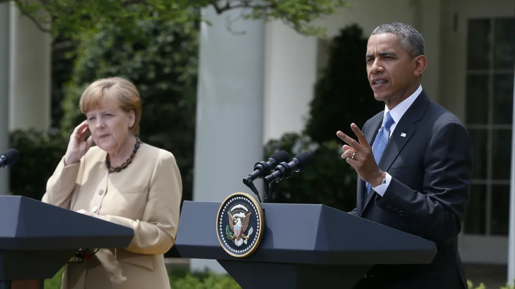 Angela Merkelová po jednání s Barackem Obamou