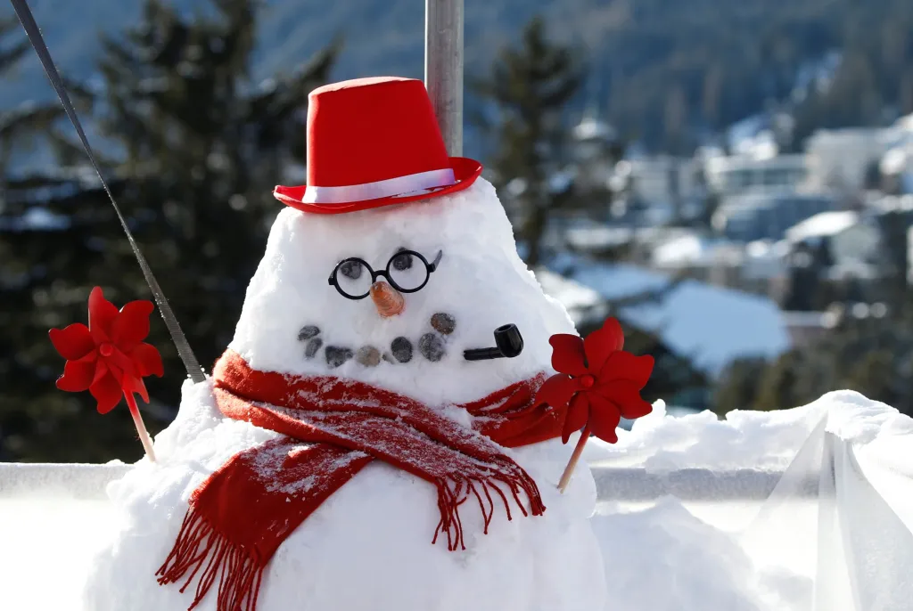 Letošní sněhové podmínky nejsou v Česku ideální. Ve švýcarském Davosu tomu je přesně naopak. Na zasedání Světového ekonomického fóra, které se v místě koná, si účastníci zpříjemnili pauzu stavěním sněhuláka