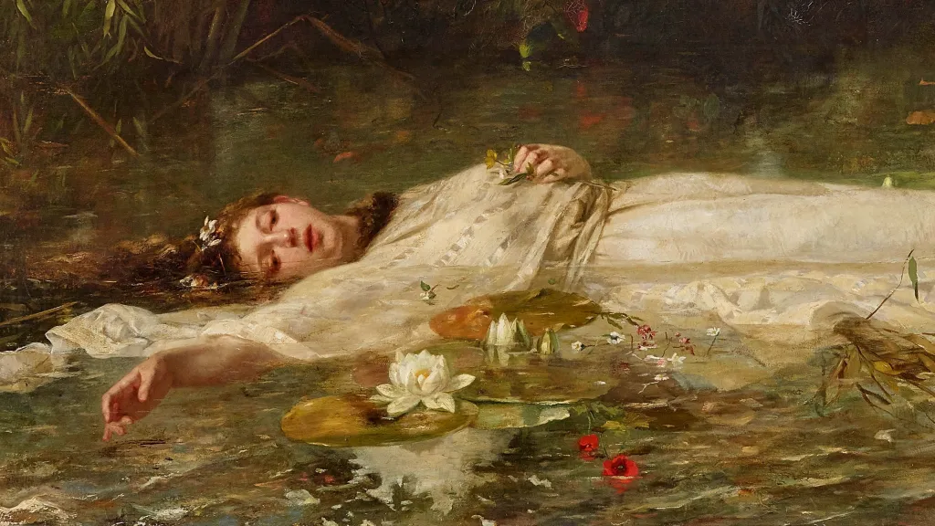 Ofélie na obraze Friedricha Wilhelma Theodora Heysera (kolem 1900)