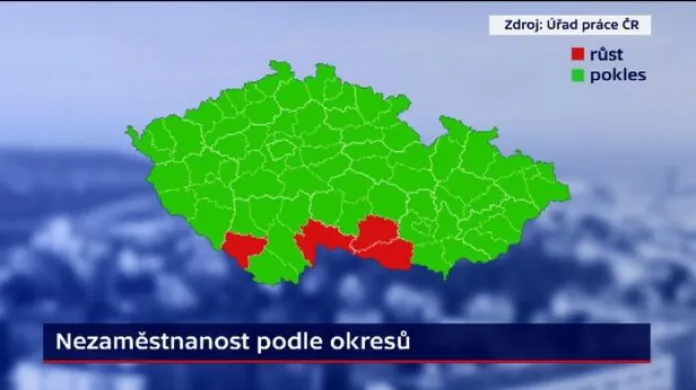 Nezaměstnanost na většině území ČR dál klesá