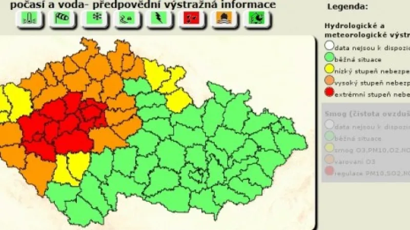 Varování ČHMÚ  Zdroj: chmi.cz